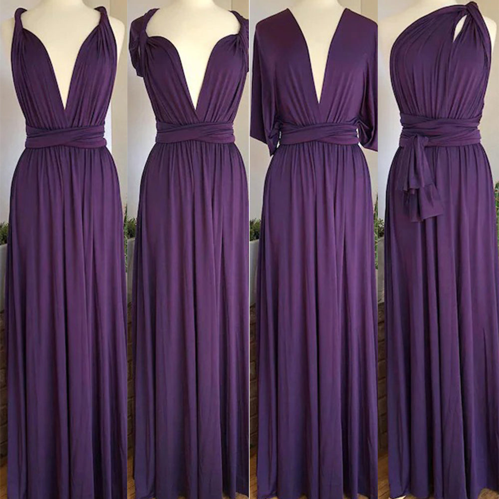 Purple Empire Long Bridesmaid Dress with Ruching Bodice Detail