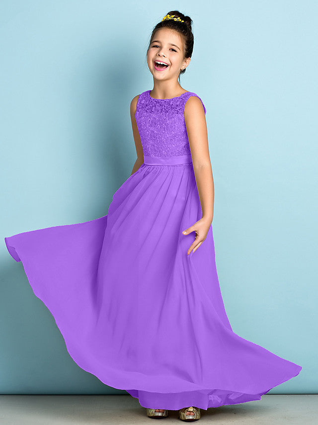 Purple Scoop Neck Chiffon A-Line Flower Girl Dress