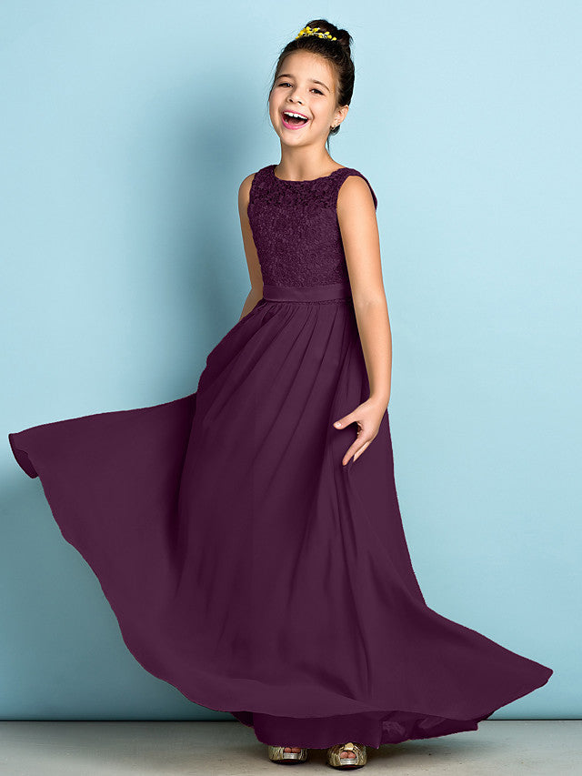 Purple Scoop Neck Chiffon A-Line Flower Girl Dress
