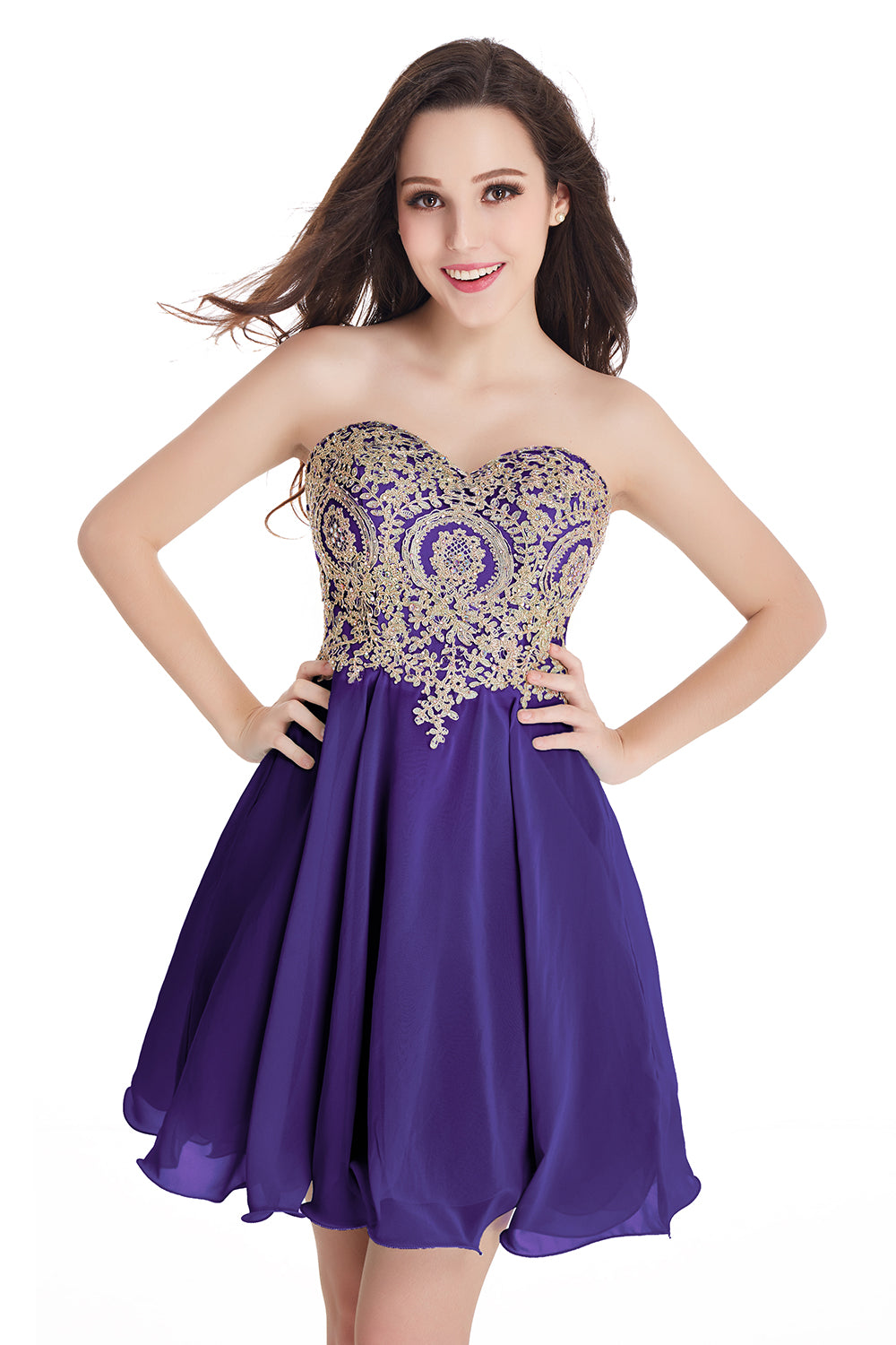 Purple Sweetheart Chiffon A-Line Short Bridesmaid Dress