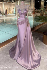 27Dress Purple Mermaid Long Sleeves Long Formal Dress with Rhinestones