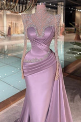 27Dress Purple Mermaid Long Sleeves Long Formal Dress with Rhinestones