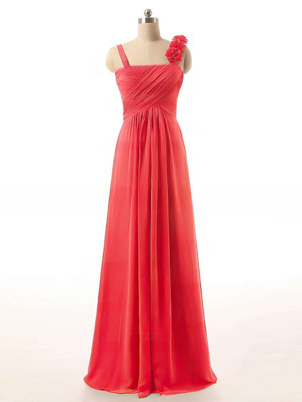 Red Sweetheart Chiffon A-Line Long Bridesmaid Dress