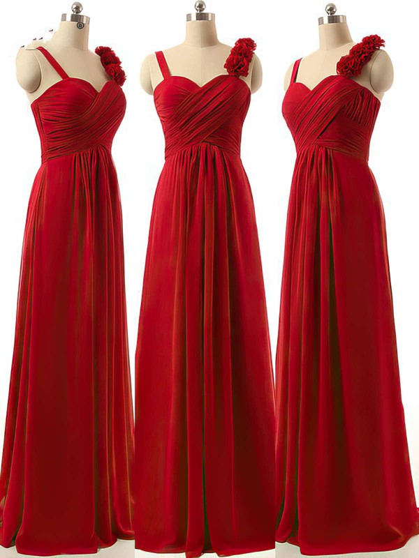 Red Sweetheart Chiffon A-Line Long Bridesmaid Dress