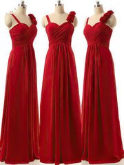 Red Sweetheart Chiffon A-Line Long Bridesmaid Dress