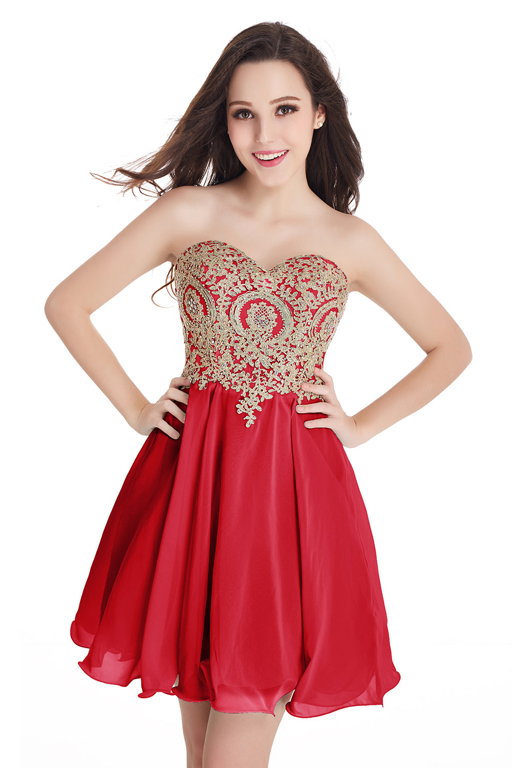 Red Sweetheart Chiffon A-Line Short Bridesmaid Dress