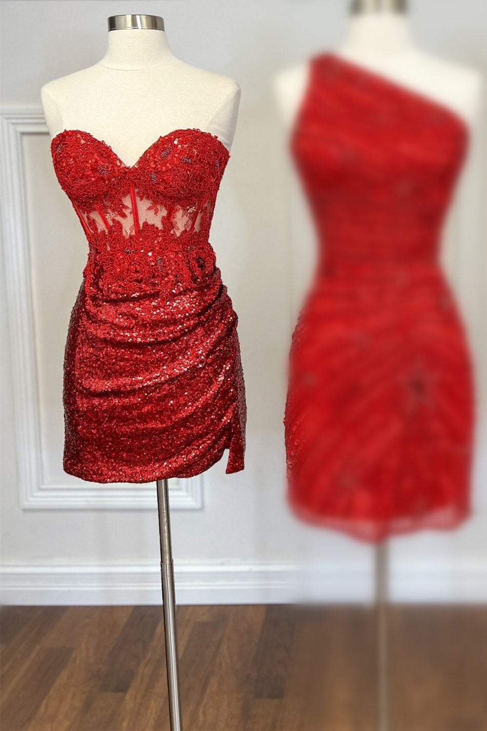 Red Sweetheart Sequin Bodycon Homecoming Dress with Slit