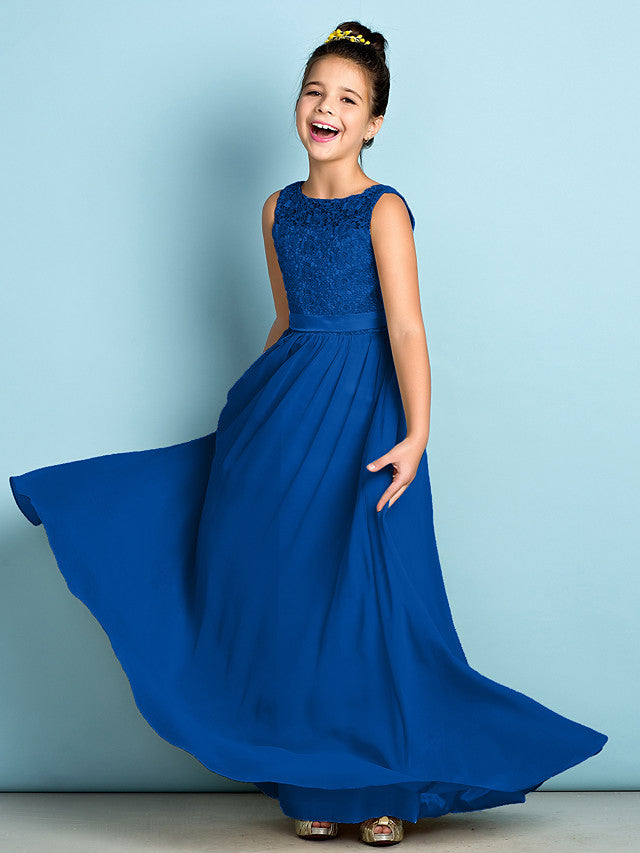 Royal Blue Scoop Neck Chiffon A-Line Flower Girl Dress