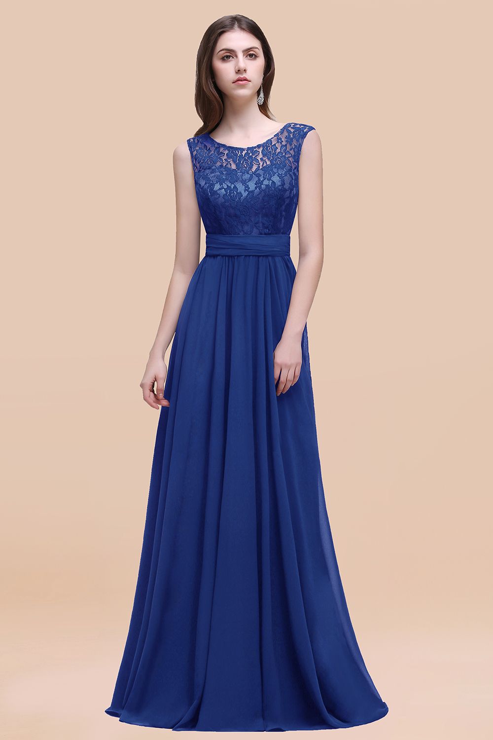 Royal Blue Scoop Neck Chiffon A-Line Long Bridesmaid Dress