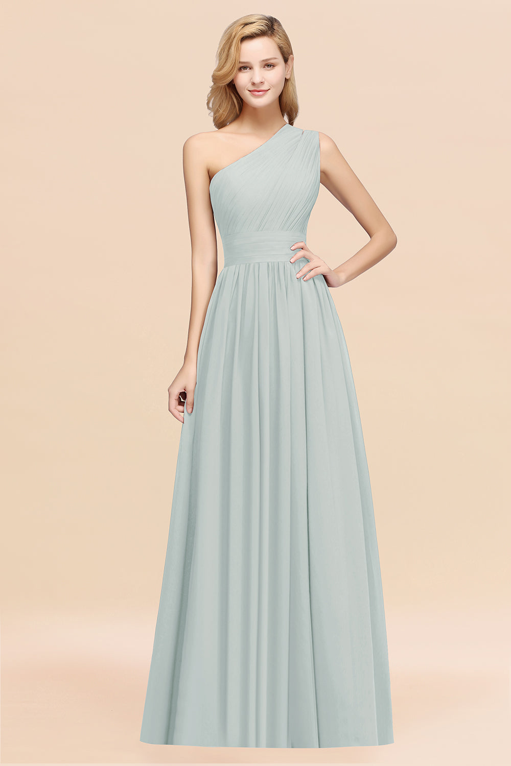 Sage One Shoulder Chiffon A-Line Long Bridesmaid Dress