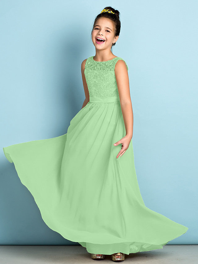 Sage Scoop Neck Chiffon A-Line Flower Girl Dress