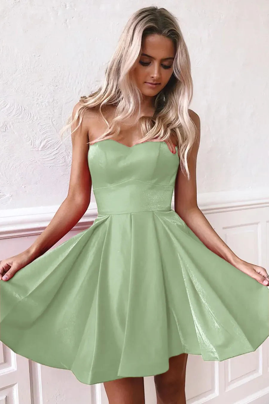 Sage Sweetheart A-Line Homecoming Dress with Pleats