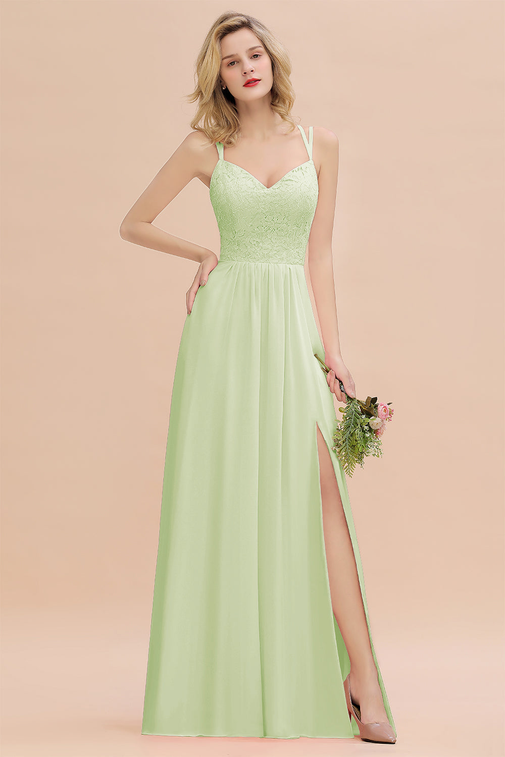 Sage Sweetheart Chiffon A-Line Long Bridesmaid Dress with Slit