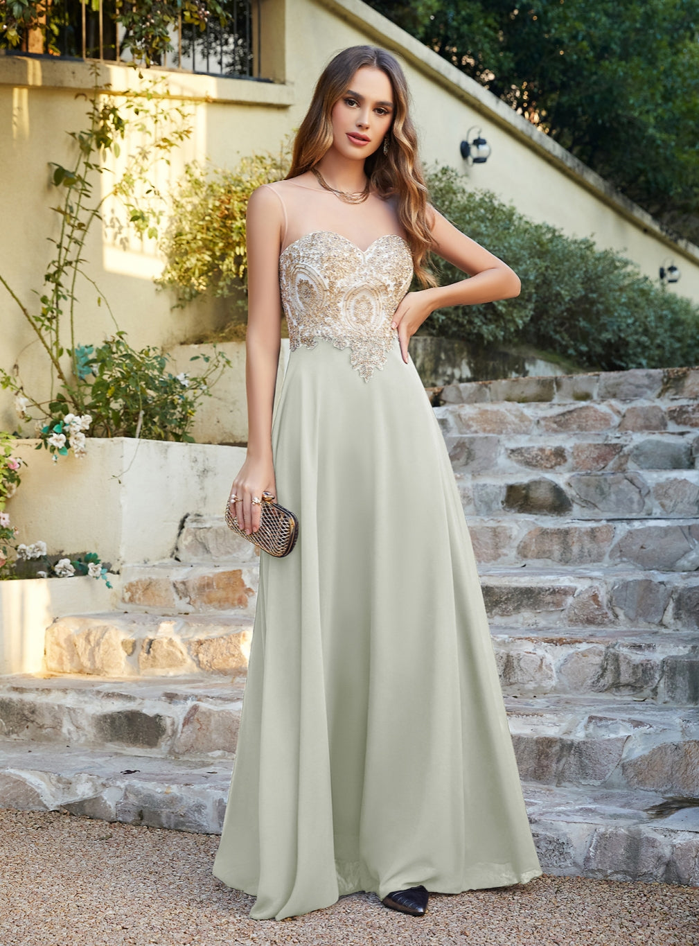 Sage Sweetheart Chiffon A-Line Long Bridesmaid Dress