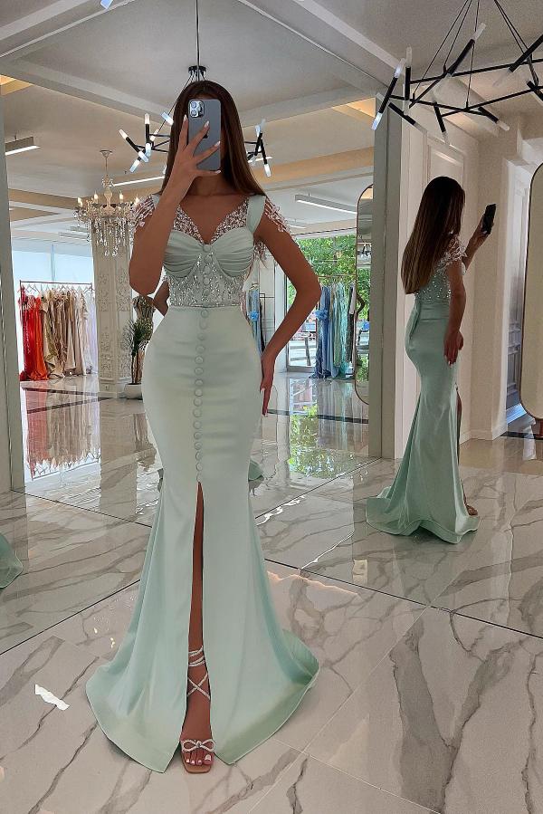 Sage Sweetheart Mermaid Long Prom Dress with Beading