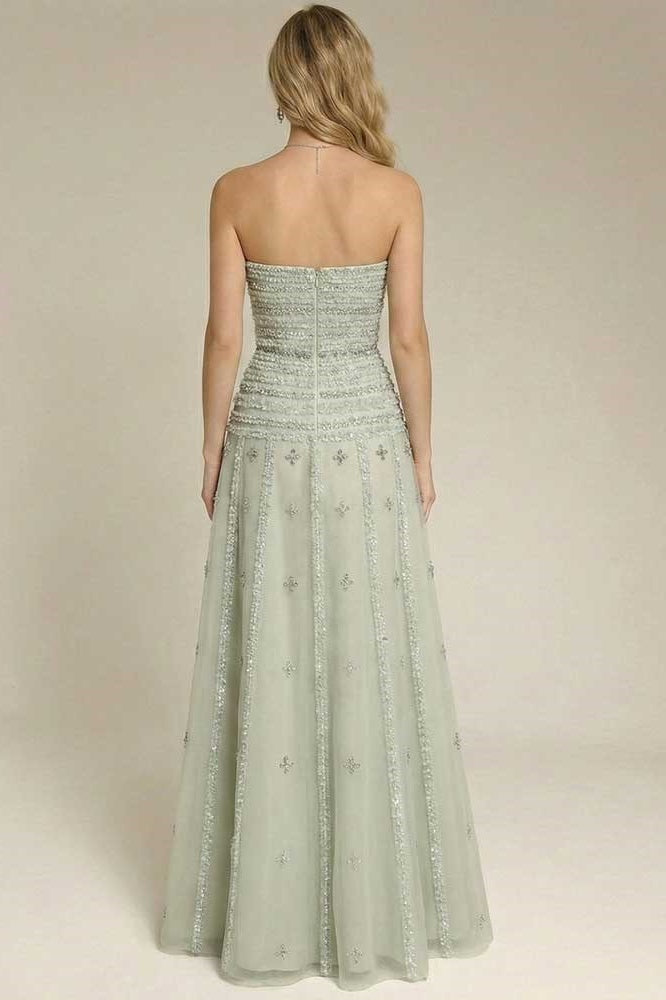 27Dress Sage Green Strapless A Line Sleeveless Prom Dress with Appliques