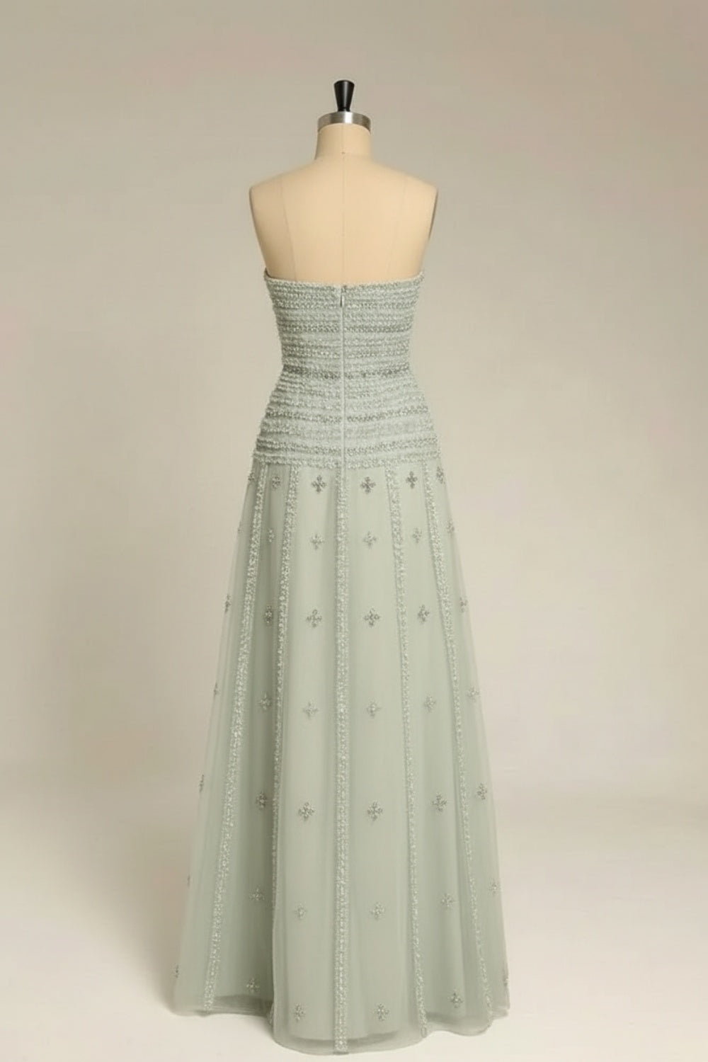 27Dress Sage Green Strapless A Line Sleeveless Prom Dress with Appliques