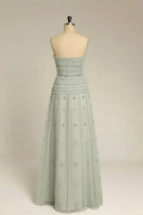 27Dress Sage Green Strapless A Line Sleeveless Prom Dress with Appliques