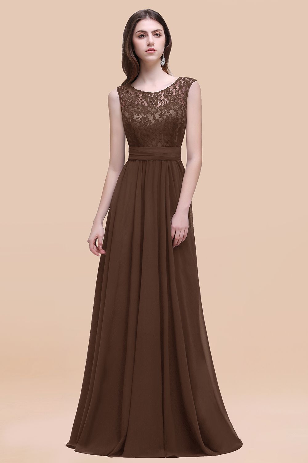 Scoop Neck Chiffon A-Line Long Bridesmaid Dress