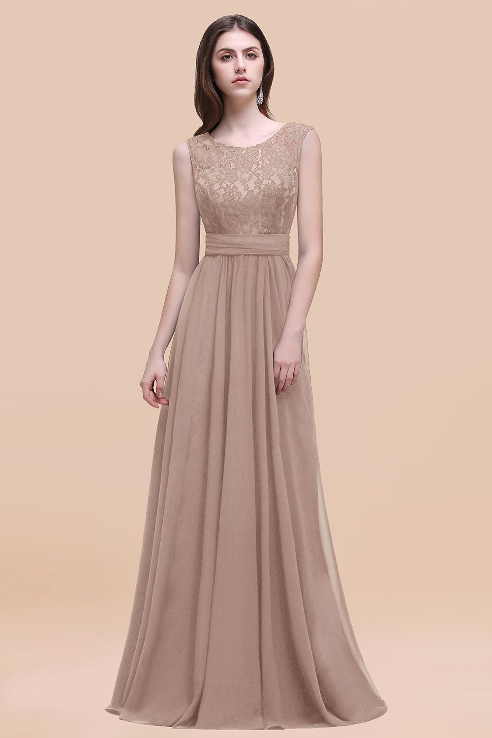 Scoop Neck Chiffon A-Line Long Bridesmaid Dress