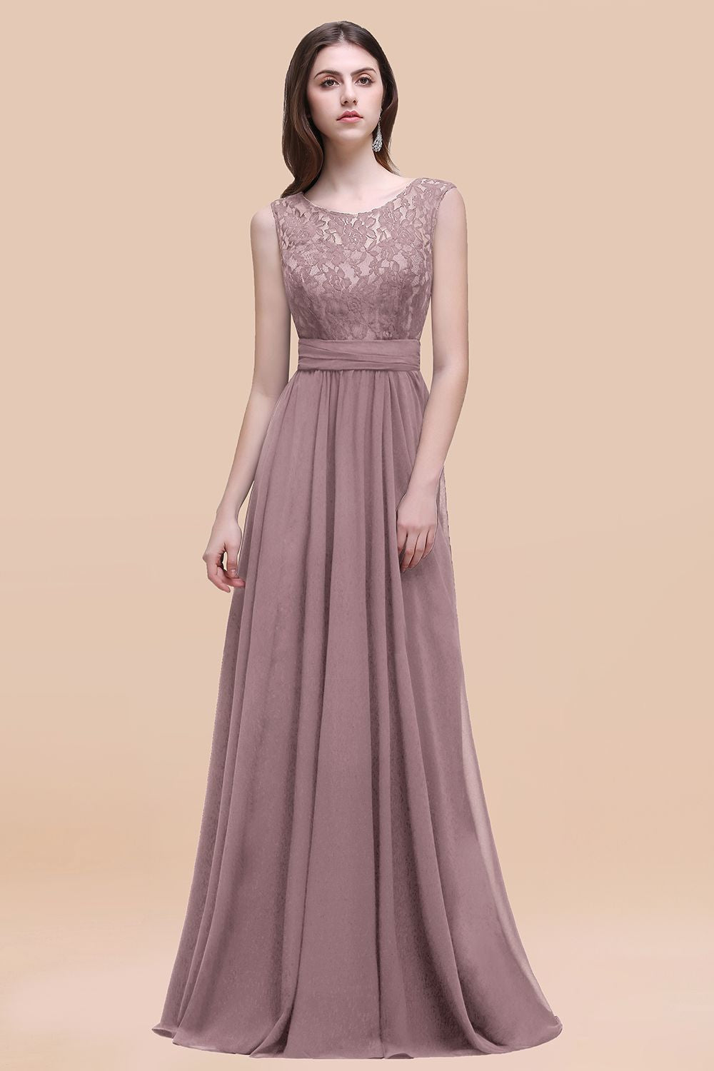 Scoop Neck Chiffon A-Line Long Bridesmaid Dress