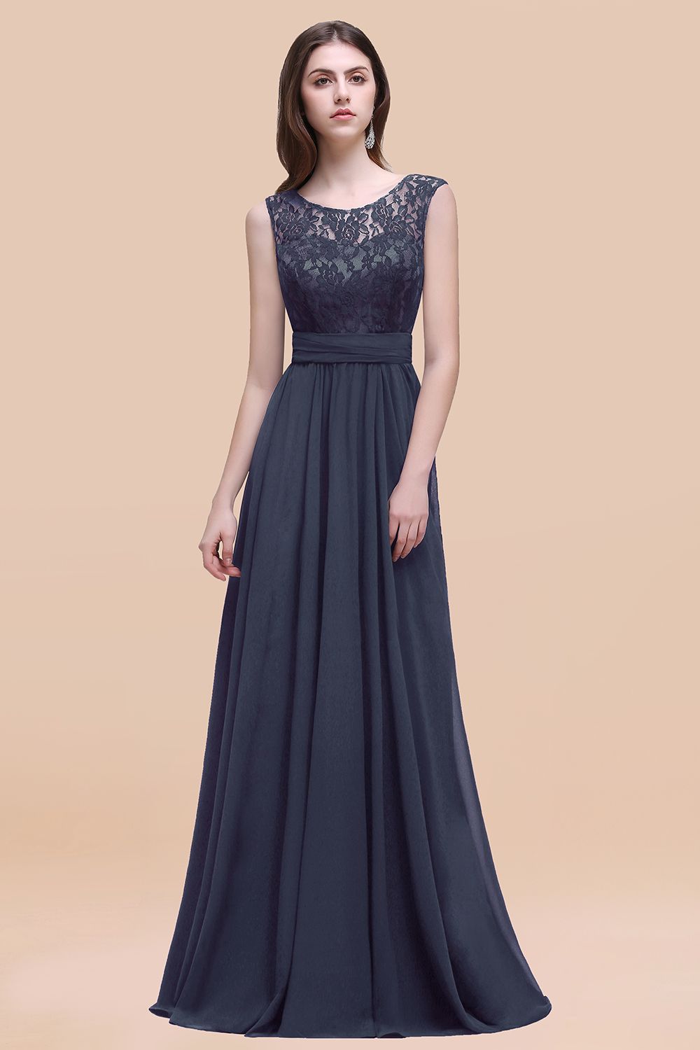 Scoop Neck Chiffon A-Line Long Bridesmaid Dress