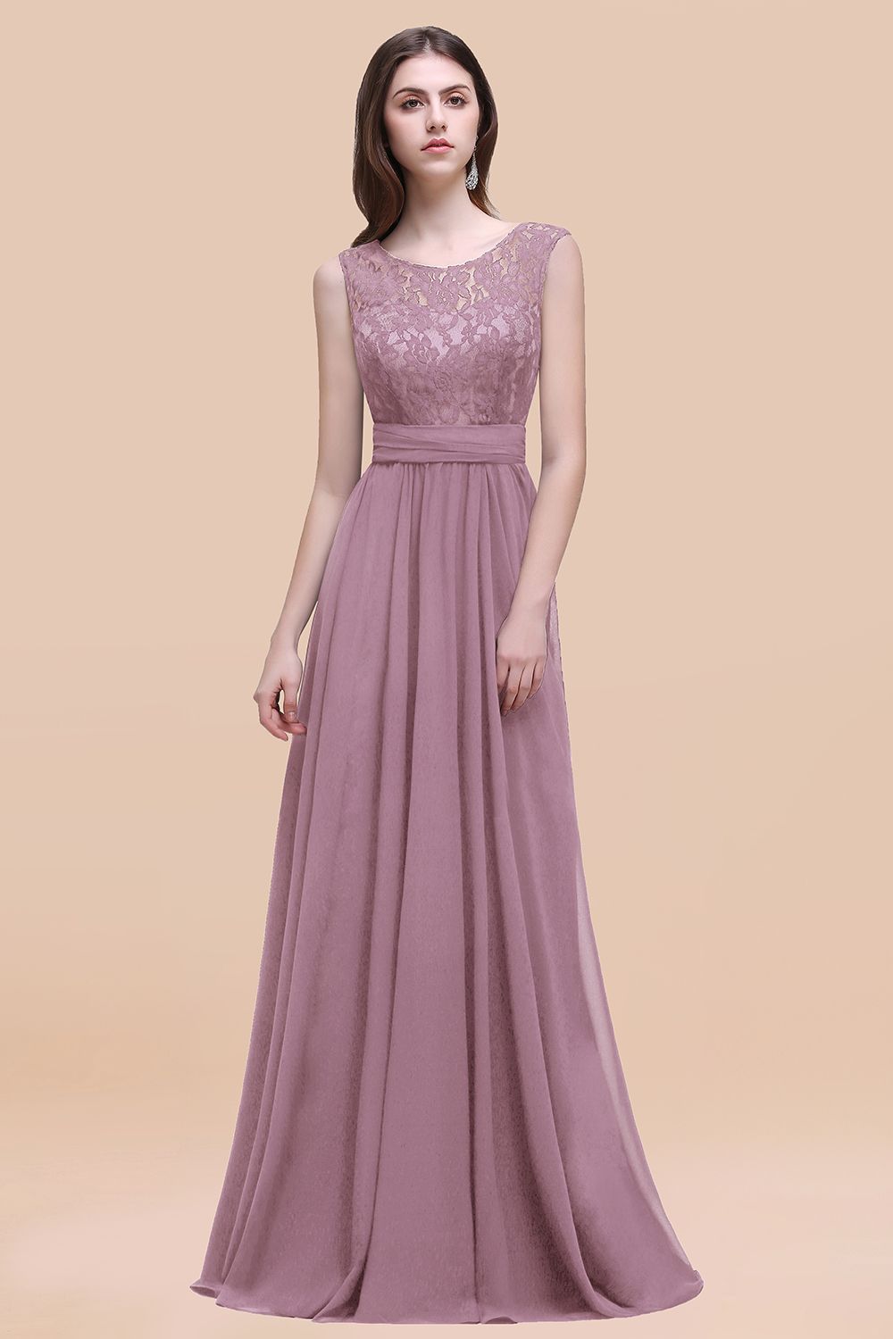 Scoop Neck Chiffon A-Line Long Bridesmaid Dress