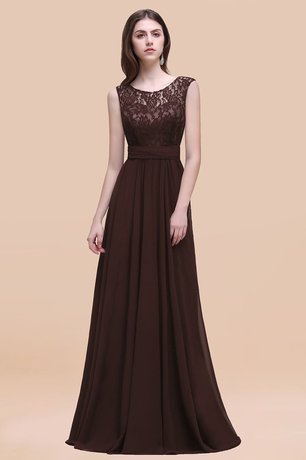 Scoop Neck Chiffon A-Line Long Bridesmaid Dress