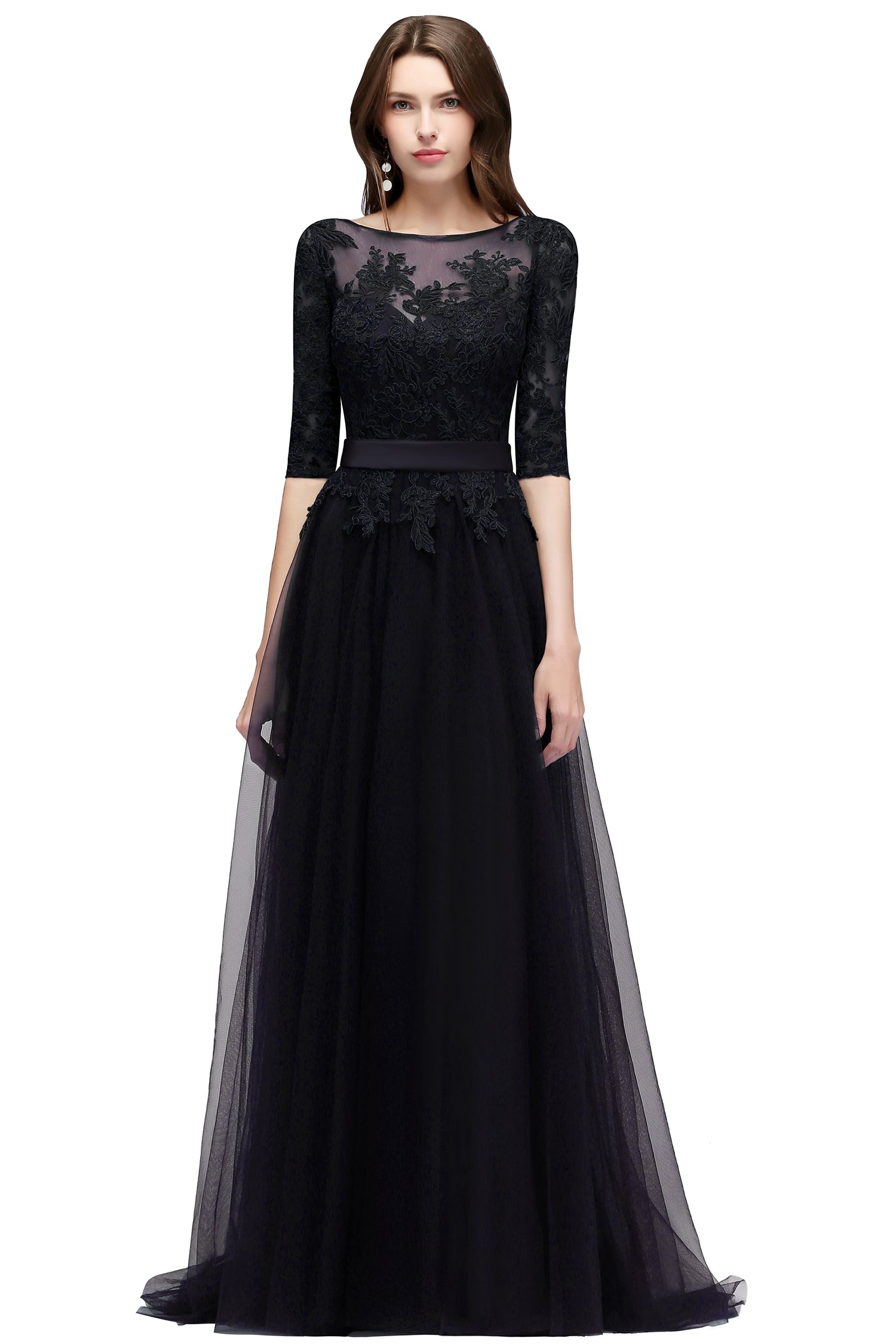 Scoop Neck Tulle A-Line Long Bridesmaid Dress