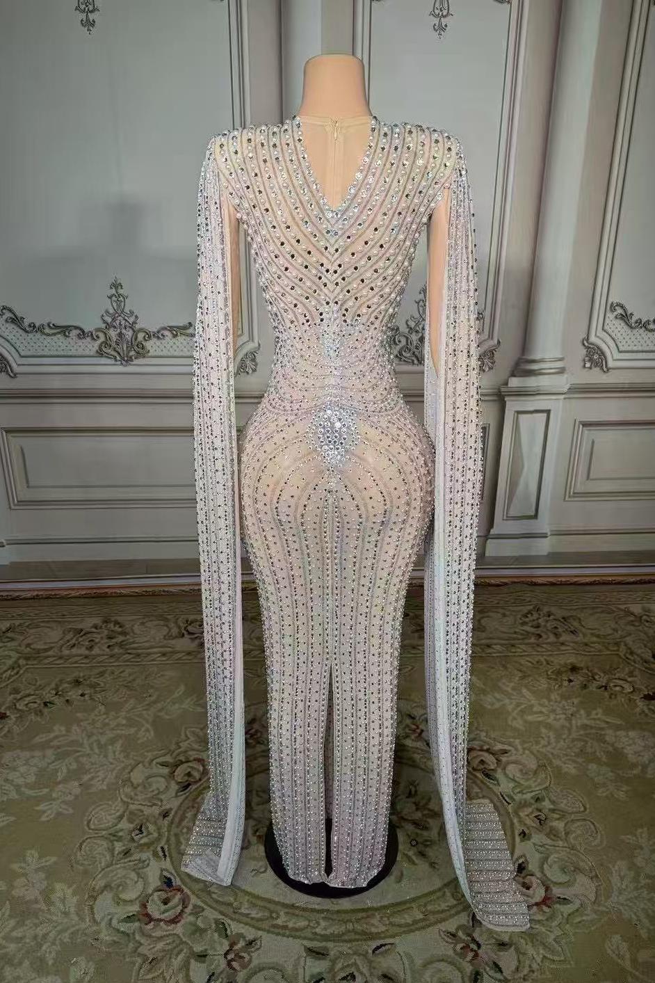 Silver Sweetheart Sheath Long Prom Dress with Rhinestones Back View