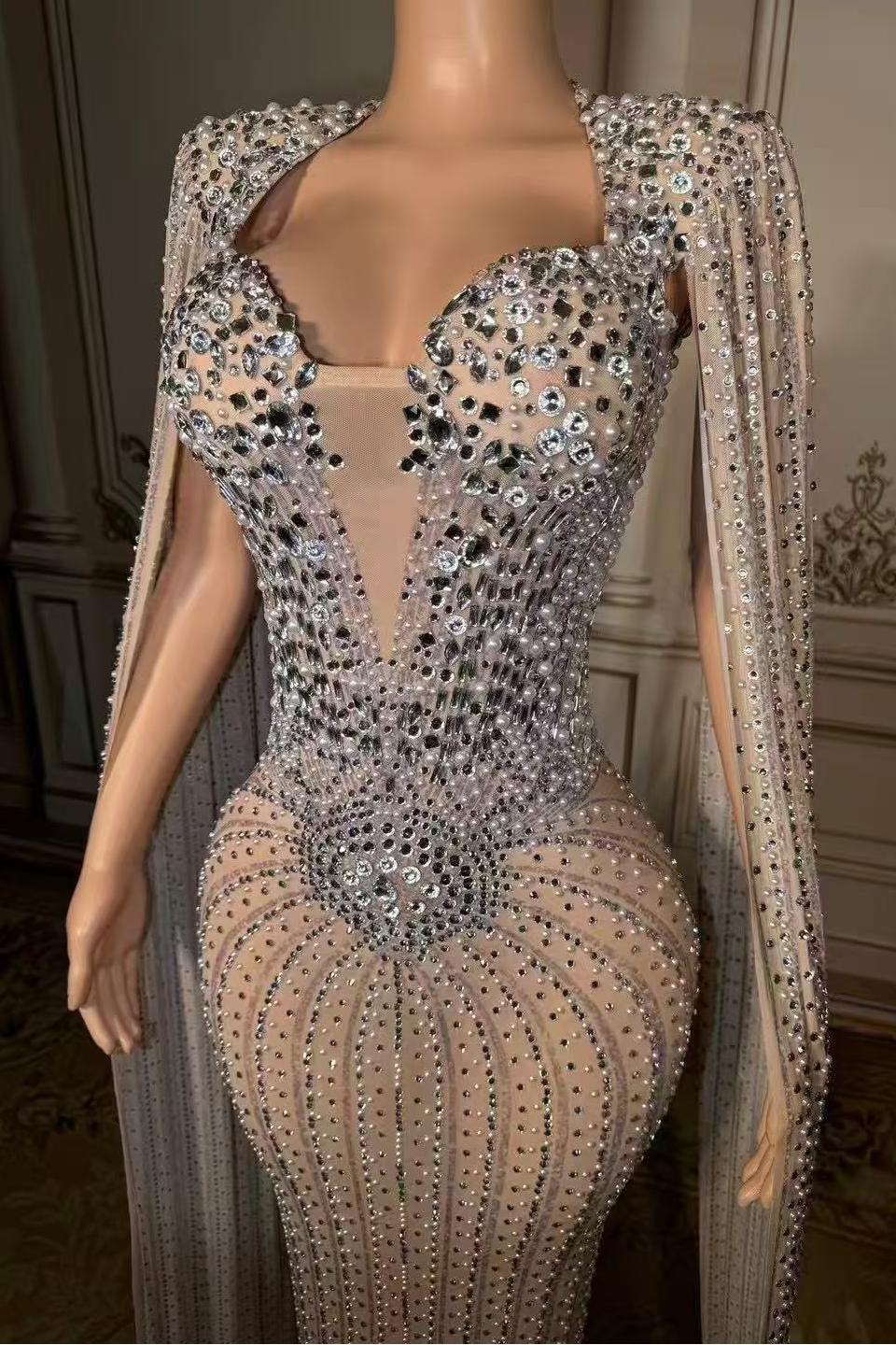Silver Sweetheart Sheath Long Prom Dress with Rhinestones Bodice Detail
