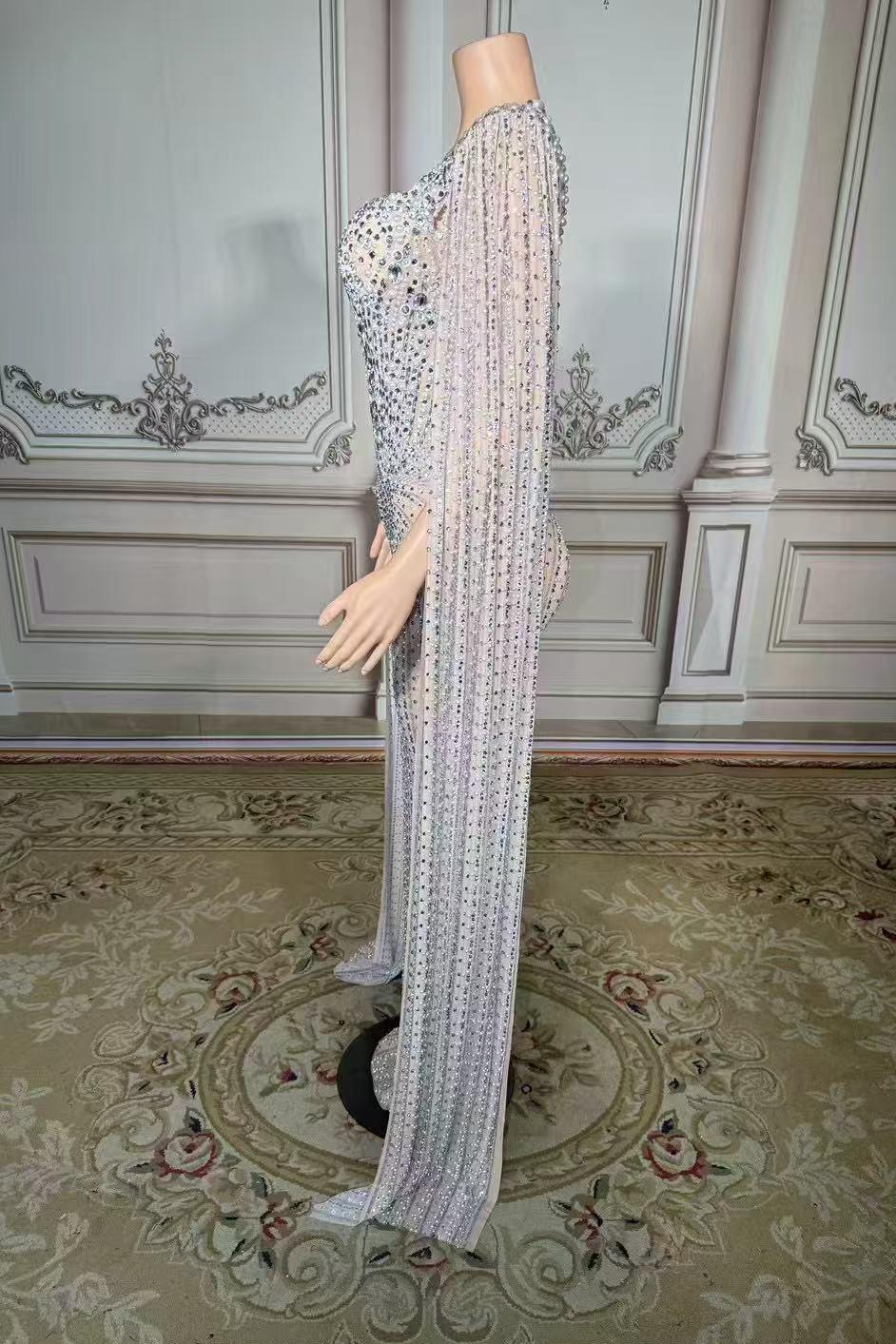 Silver Sweetheart Sheath Long Prom Dress with Rhinestones Side View