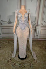 Silver Sweetheart Sheath Long Prom Dress with Rhinestones