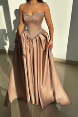 27Dress Sleeveless Sweetheart Strapless A Line Long Prom Dress with Rhinestones