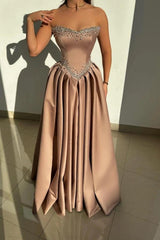 27Dress Sleeveless Sweetheart Strapless A Line Long Prom Dress with Rhinestones