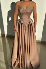 27Dress Sleeveless Sweetheart Strapless A Line Long Prom Dress with Rhinestones