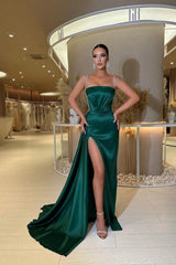 27Dress Spaghetti-Strap Satin Long Evening Dress with Split