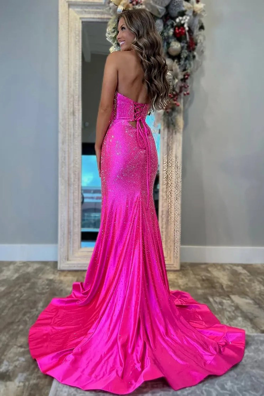 Sparkly Navy Sweetheart Mermaid Cut Out Long Prom Dress with Beading
