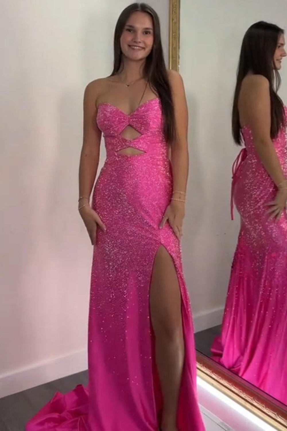 Sparkly Navy Sweetheart Mermaid Cut Out Long Prom Dress with Beading