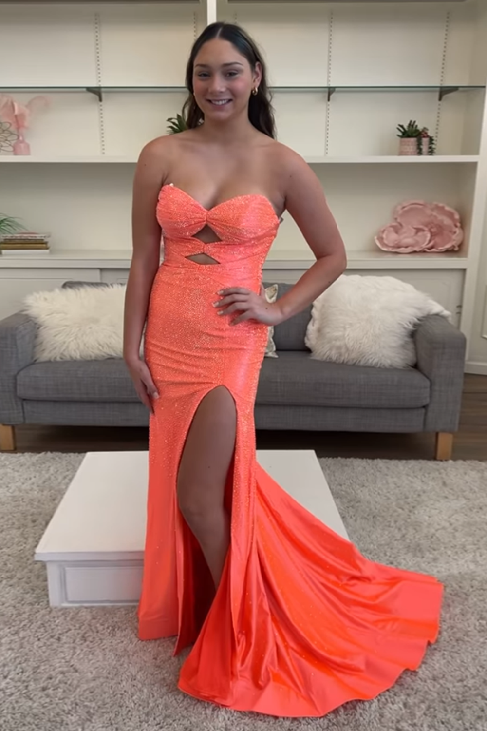 Sparkly Navy Sweetheart Mermaid Cut Out Long Prom Dress with Beading