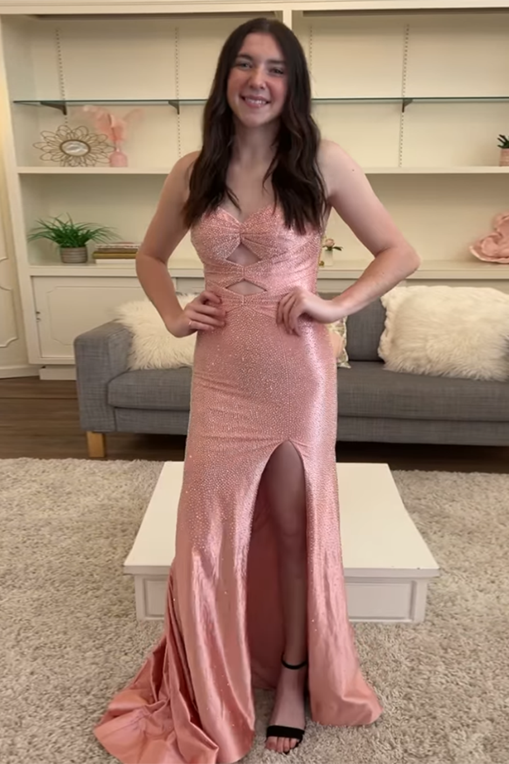 Sparkly Navy Sweetheart Mermaid Cut Out Long Prom Dress with Beading