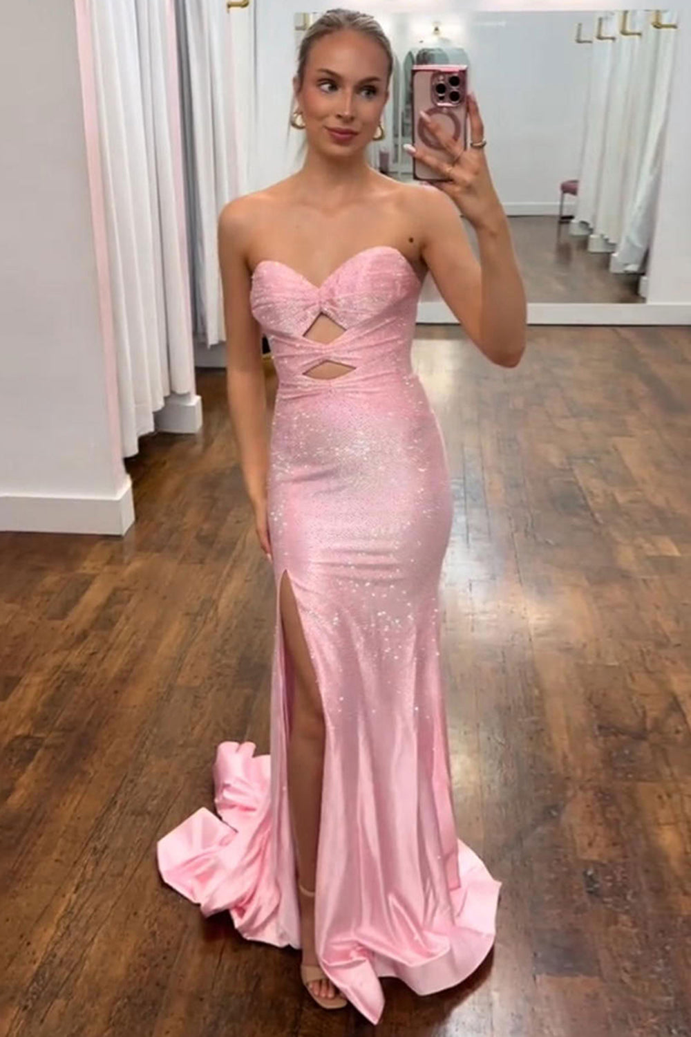 Sparkly Navy Sweetheart Mermaid Cut Out Long Prom Dress with Beading