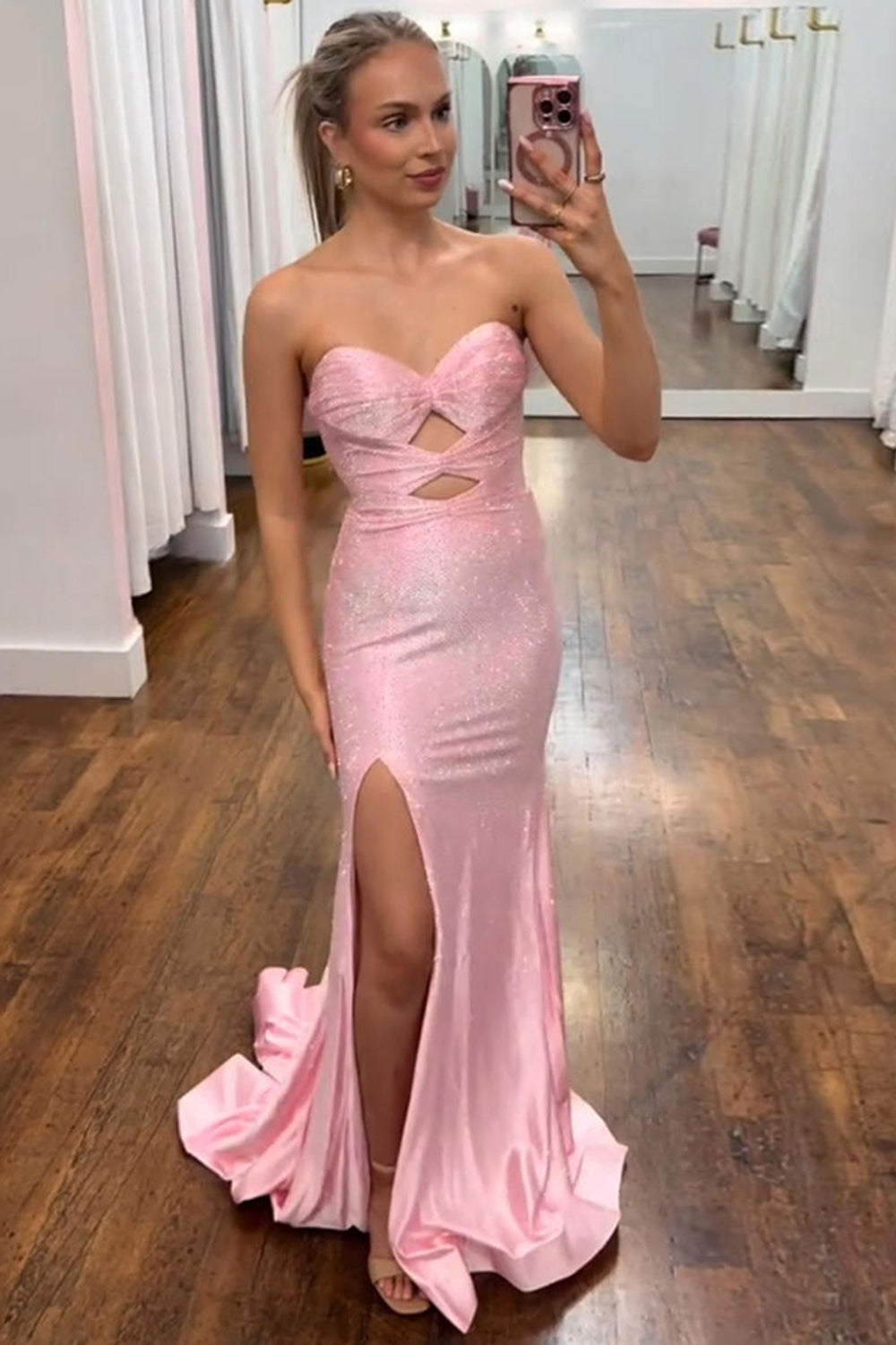 Sparkly Navy Sweetheart Mermaid Cut Out Long Prom Dress with Beading