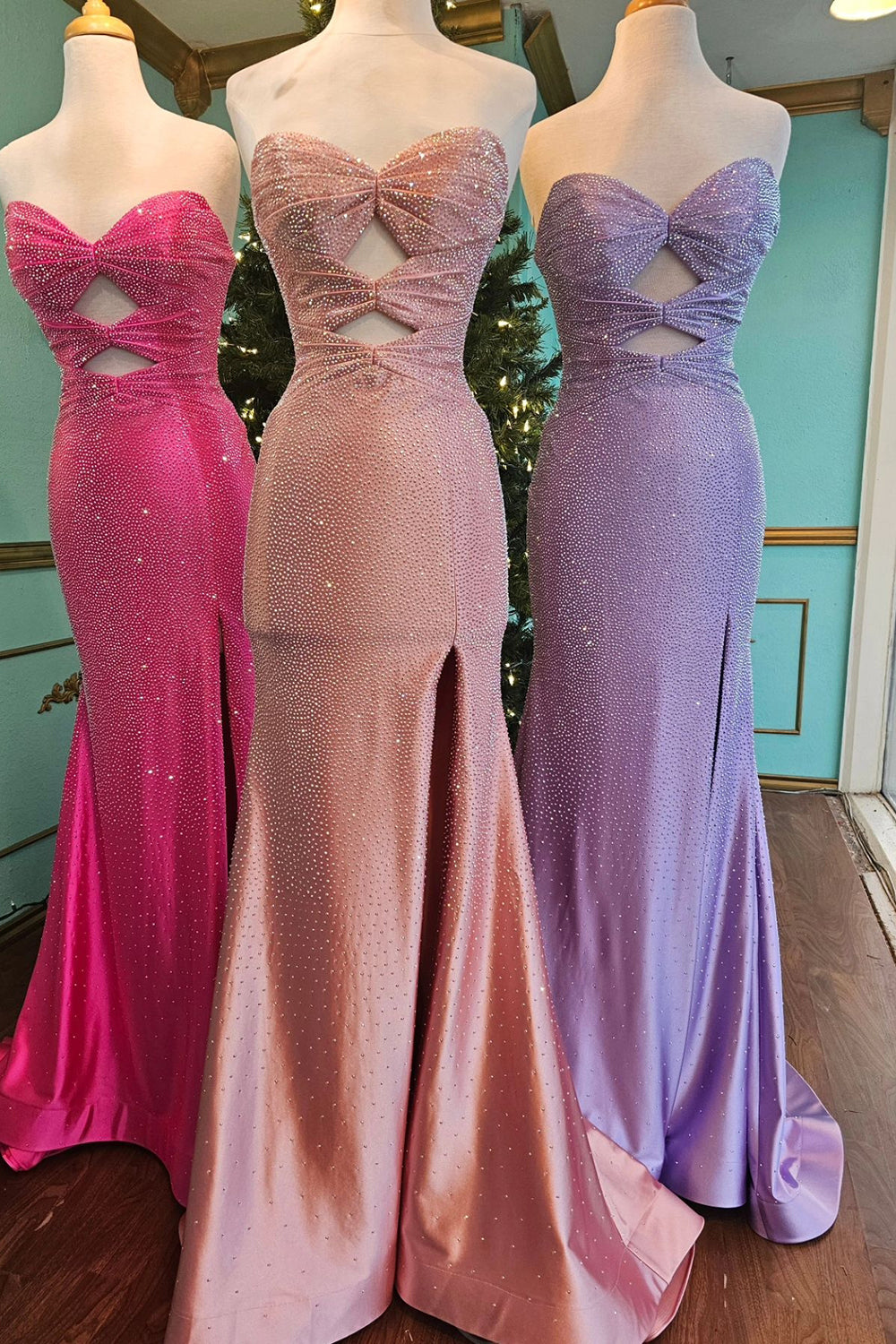 Sparkly Navy Sweetheart Mermaid Cut Out Long Prom Dress with Beading