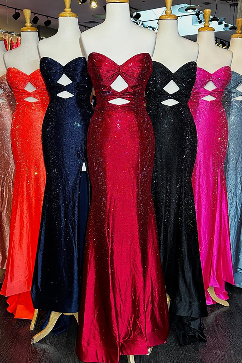 Sparkly Navy Sweetheart Mermaid Cut Out Long Prom Dress with Beading