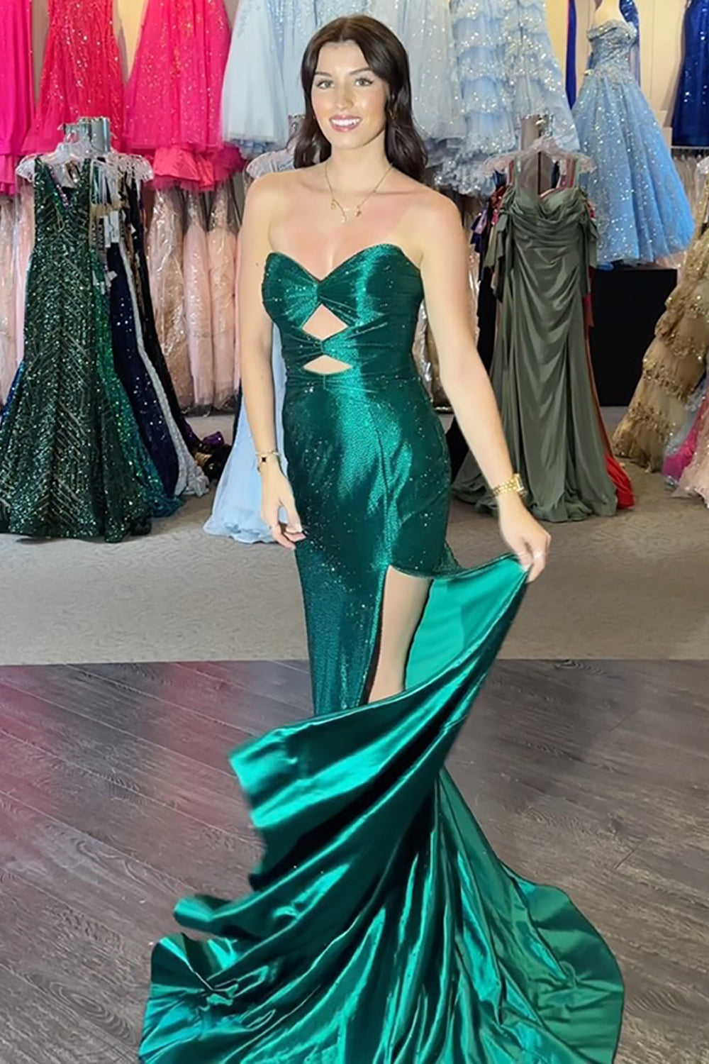 Sparkly Navy Sweetheart Mermaid Cut Out Long Prom Dress with Beading
