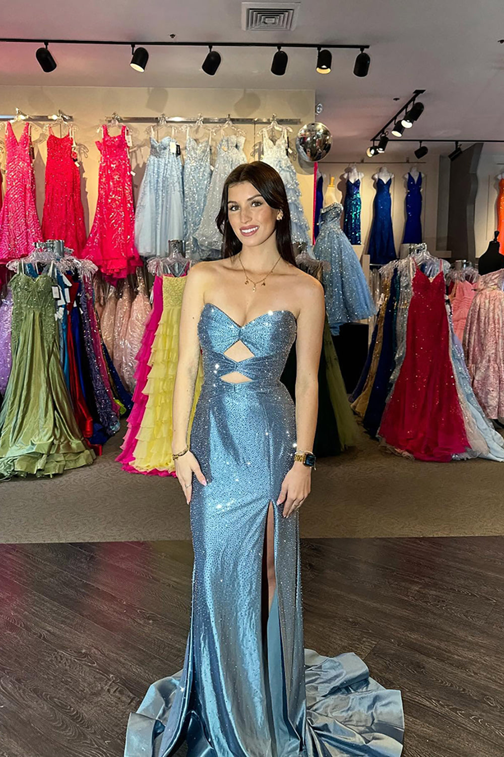 Sparkly Navy Sweetheart Mermaid Cut Out Long Prom Dress with Beading