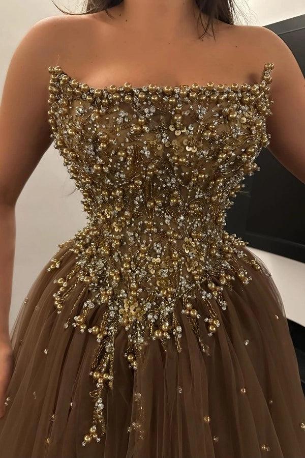 27Dress Strapless A-line Tulle Prom Dress Sleeveless with Beads