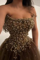 27Dress Strapless A-line Tulle Prom Dress Sleeveless with Beads