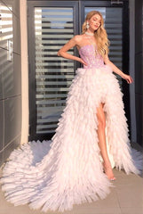 27Dress Strapless Sequined Hi-Lo Tulle Prom Dress with Ruffles